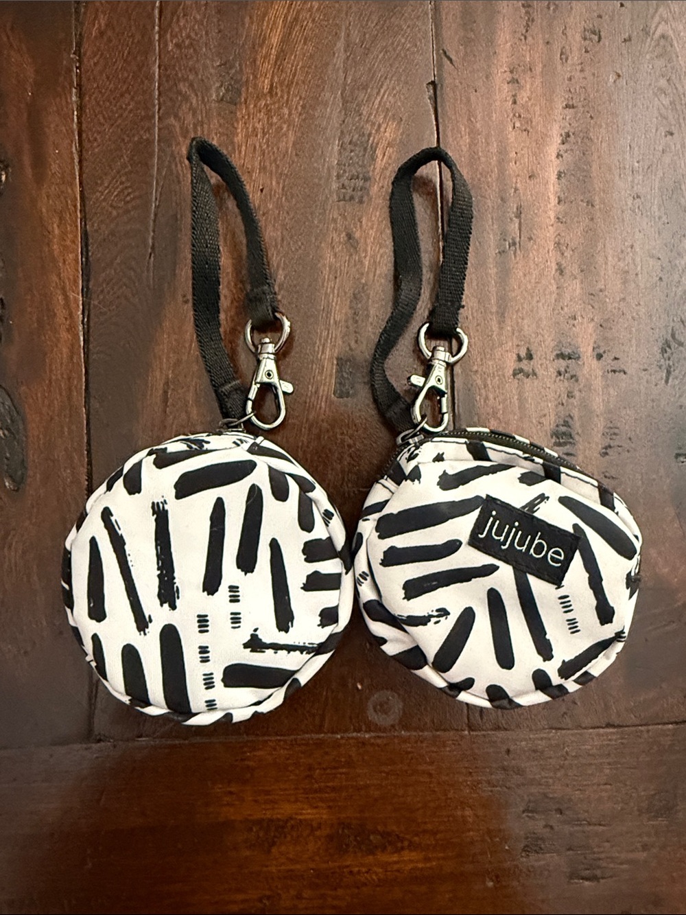 Ju-Ju-Be Black & White Round Paci Pouches with Wrist Straps (2-Pack)